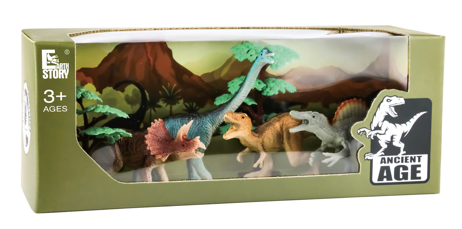 新凯纳四款实心恐龙场景盒装 （三角龙+腕龙+暴王龙+棘背龙）