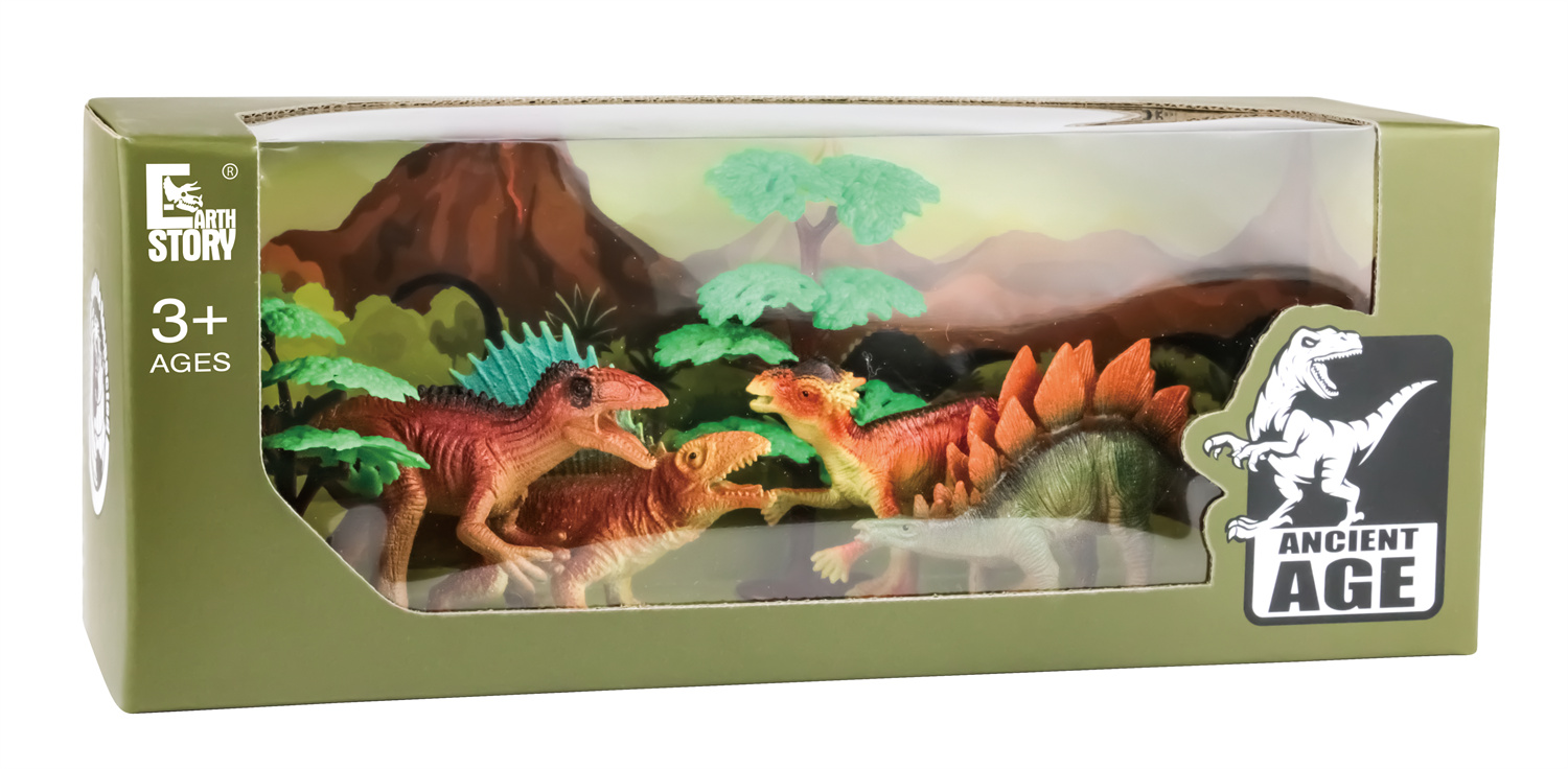 新凯纳四款实心恐龙场景盒装 （巨兽龙+异齿龙+肿头龙+剑龙）
